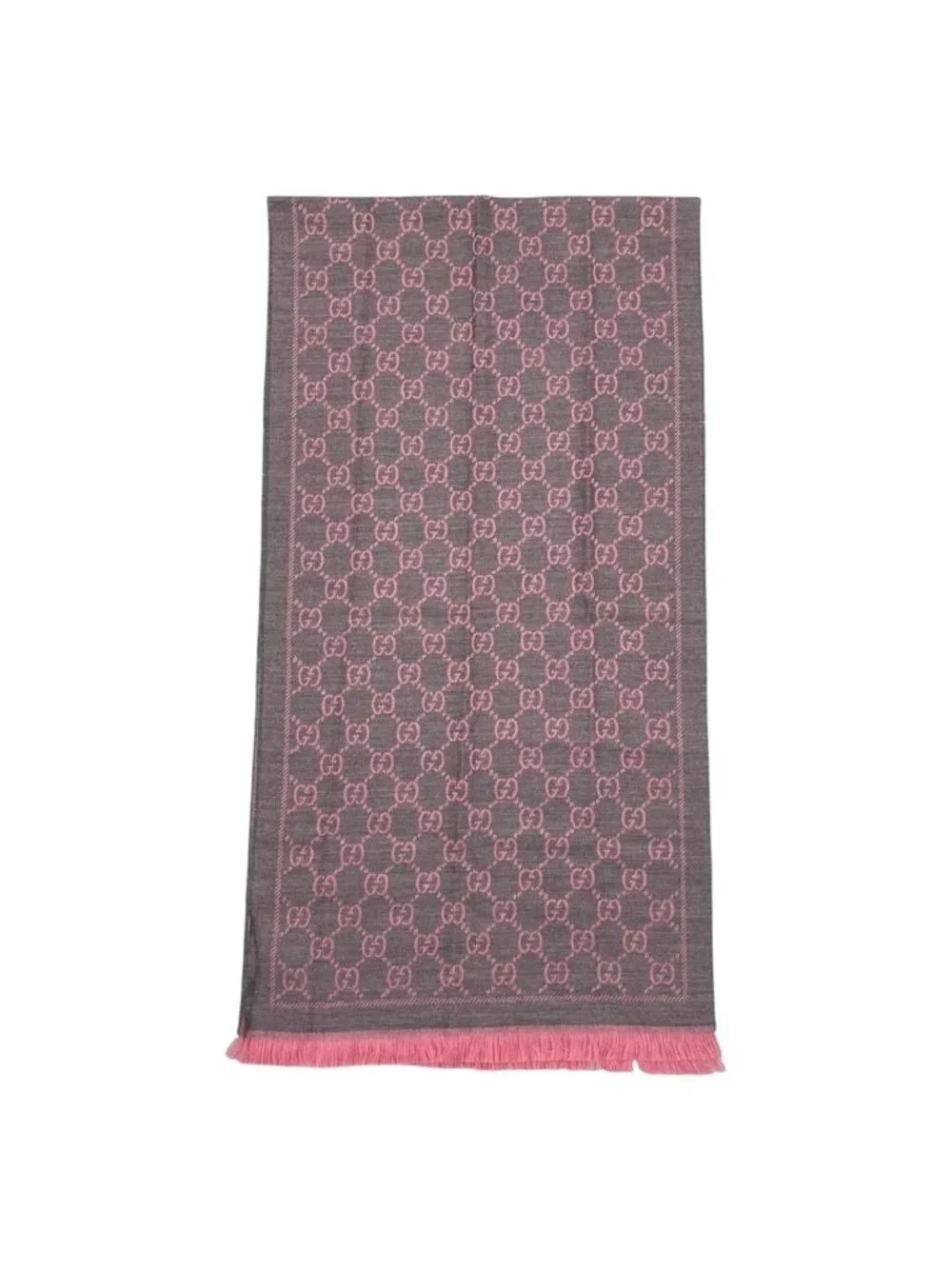 Gucci Scarf GG Wool Pattern Logo Rose Pink Gray
